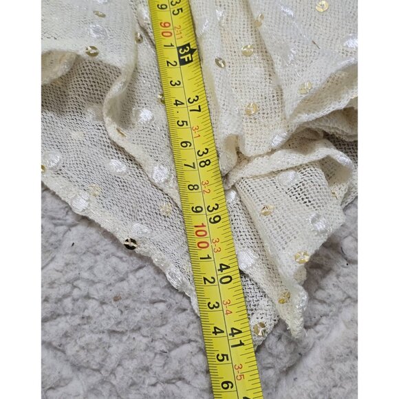 Leifnotes Womens Ivory Sheer Lace Dress Smocked‎ Waist Sequins Dot Size 2 - Picture 12 of 14